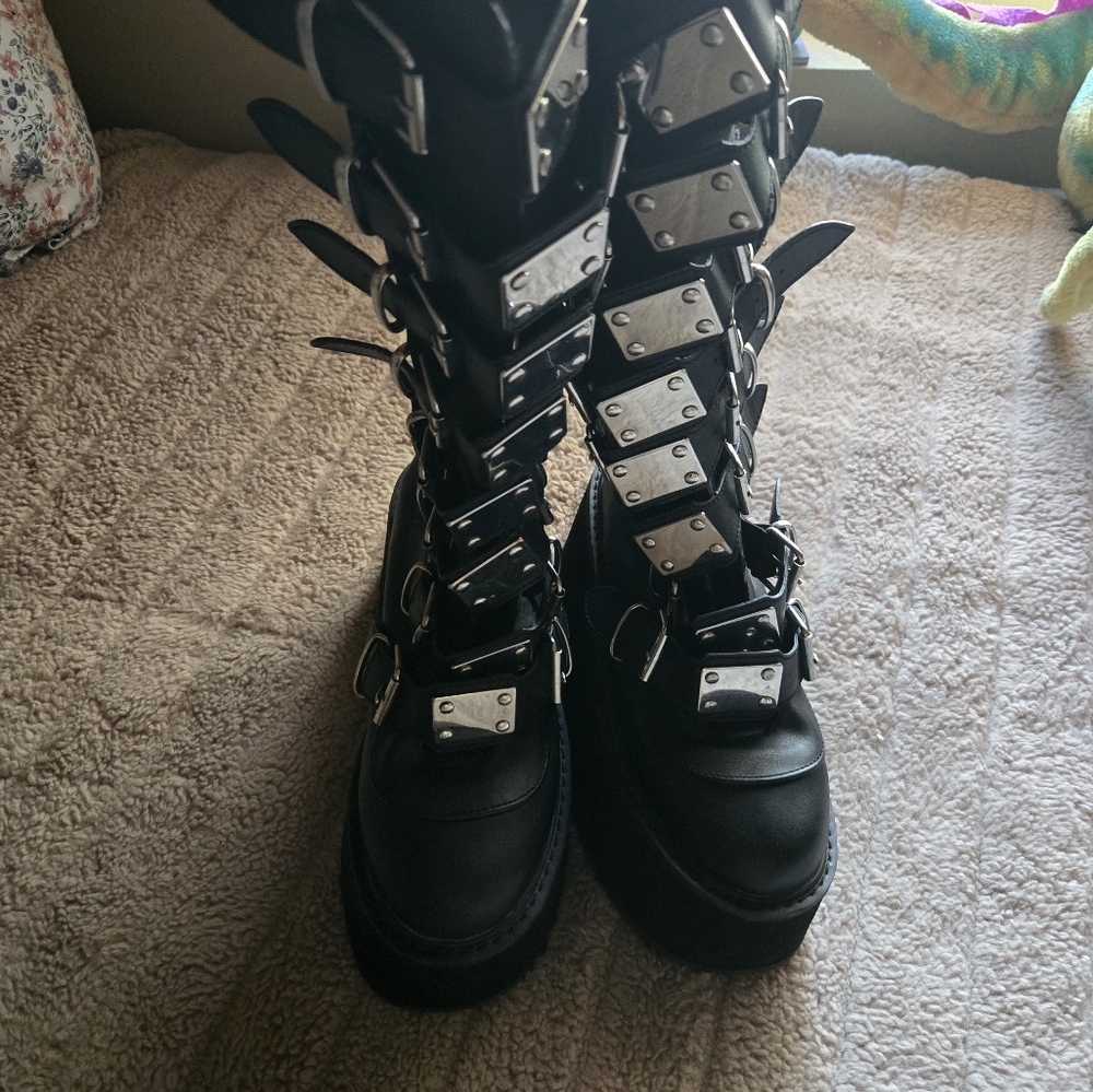 Demonia " Damned Knee High Platform Steel Plate B… - image 1